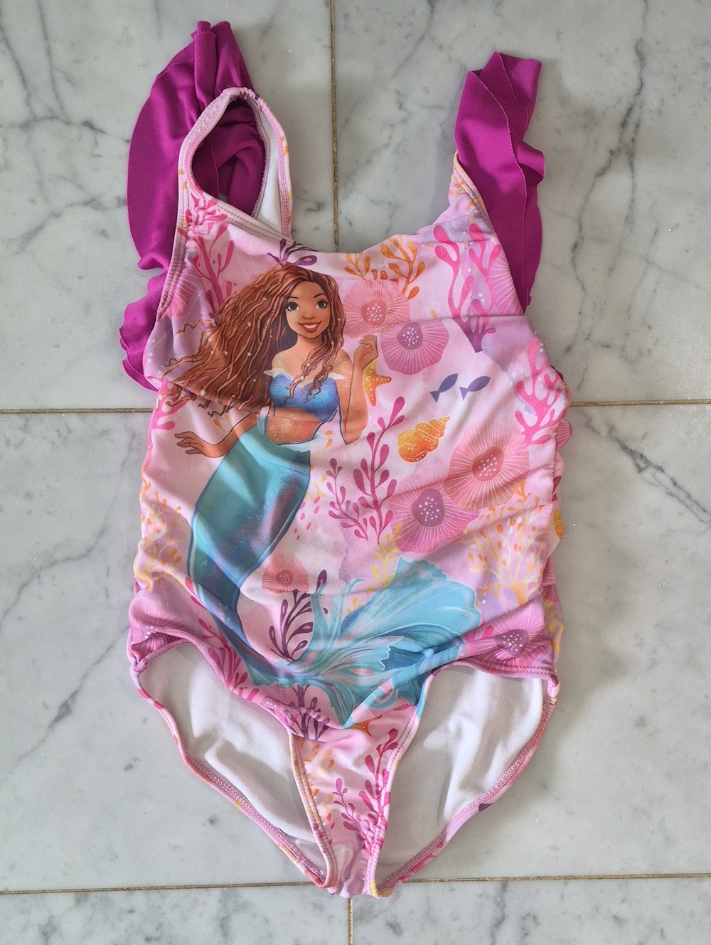 Disney Little Mermaid Pink Trim Girls Swimwear